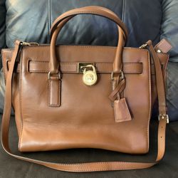 Michael Kors Brown Leather Hamilton Traveler LG Satchel Tote Houlder Bag