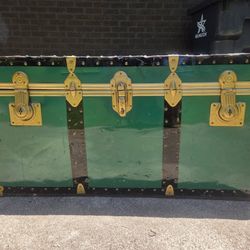 antique green trunk with key