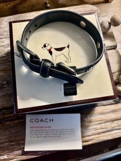 NEW COACH BLACK LEATHER DOG COLLAR SQUARE CHARM GROMMETS SILVER 8848 XS