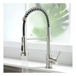 Kitchen Faucet, Kitchen Faucets with Pull Down Sprayer Sus304 Stainless Steel Industrial Single Handle One Hole Faucet for Farmhouse Camper Laundry Ut