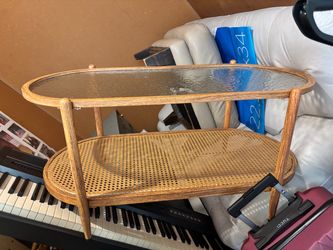 Vintage Rattan & Glass 2-Tier Side Table