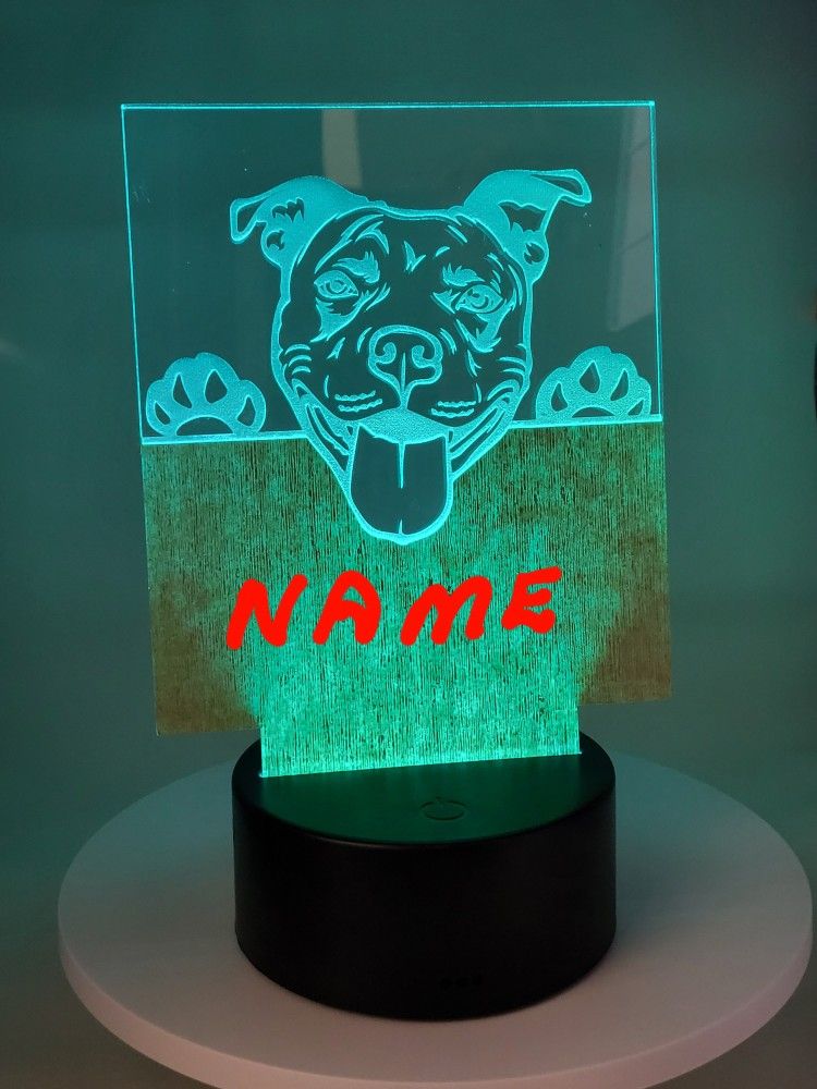 Personalized Custom Dog Breed LED Light, Night Light  Pitbull
