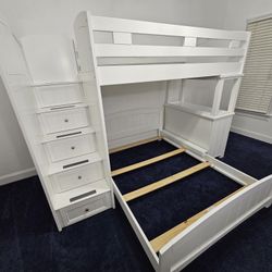 Kids Cottage Colors White Twin/Full Step Bunk With Dresser