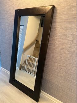 Rectangular Floor Mirror - Espresso Leather Frame