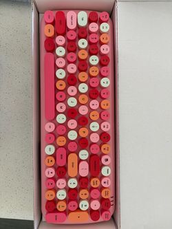 Pink Retro Round Key Wireless Keyboard and Mouse