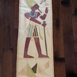 Vintage 1900's  Egyptian Revival Wall Tapestry Handmade/Handstitched Appliqué On  Linen. 4x1.46 Feet
