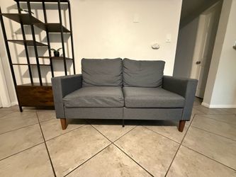 Gray Fabric Loveseat with Tapered Wood Legs