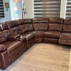 New Top Grain Real Leather Sectional Sofa With Three Power Recliners And Power Headrrstsa
