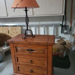 Solid Wood Nightstand & Lamp 
