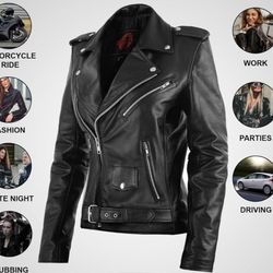 Womens Leather motorcycle Jacket For Ladies Brando Cafe Rider Classic Jackets