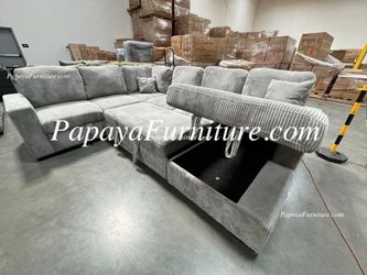 New LARGE U Shape Sectional Sofa and Storage Chaise Pullout Sleeper Bed Convertible Seccional Pull out Sofabed Lounge Set Under Seat Gray Grey Fabric