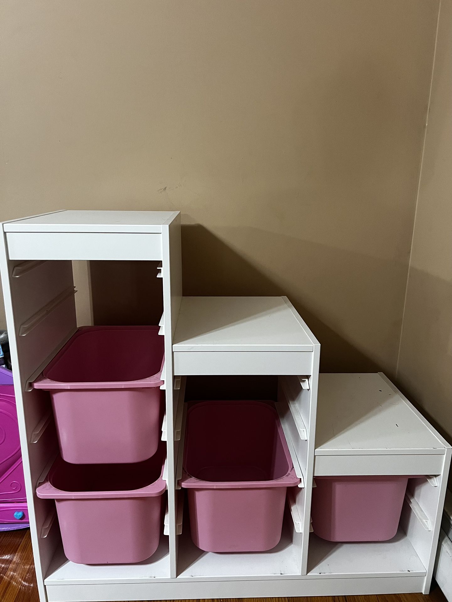 IKEA Storage combination with boxes, white/pink99x44x94 cm