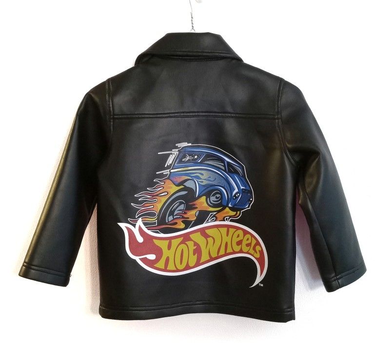 Hot Wheels Black faux leather jacket biker rocker look kids size 5/6 RARE