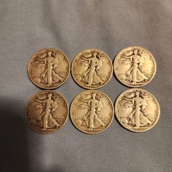 Lot Of 6 (1963) Walking Liberty Half Dollars. 
