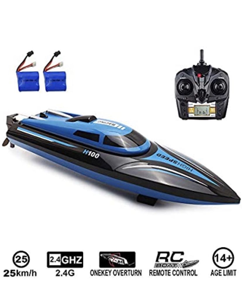 Boat 2.4Ghz 25KM/H High Speed 4 Channels Remote Control Electric Racing Boat for Pools & Lakes Automatically 180° Flipping Transmitter with LCD Scree