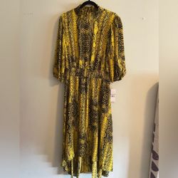 Nanette Lepore yellow snakeskin long sleeve dress