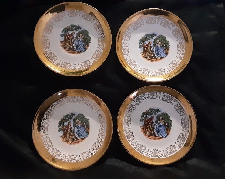 Crest O Gold Sabin 4 Porcelain Saucers 22K Warranted Made in USA $50