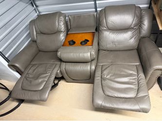 Braun Grey Leather 87" Manual Double Reclining Sofa
