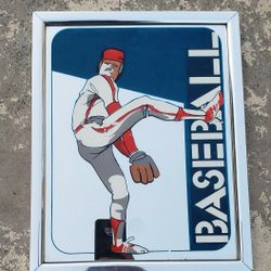 Vintage BaseballnArt Mirror 1970s  Intercraft Industries 11"x14" 