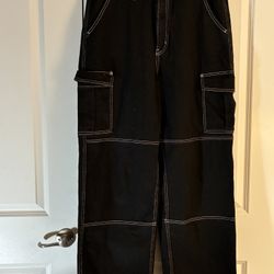 Wild Fable Black Cargo Pants with White Stitching Size 12R