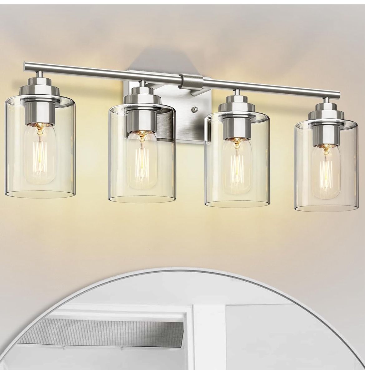 Nickel Vanity Light Over Mirror, 4-Light Sconce for Bathroom & Bedroom