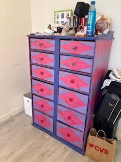 Pink Betsey Johnson Style vintage hand painted dresser