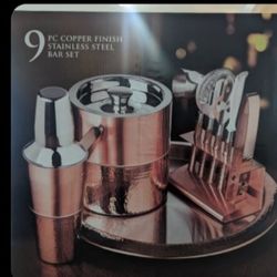 Bar set- cocktail maker- set of 9 items, copper finish 