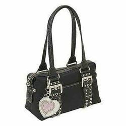 VINTAGE KATHY VAN ZEELAND TIMES SQUARE BLACK CRYSTAL BLING BUCKLE PURSE SATCHEL HANDBAG