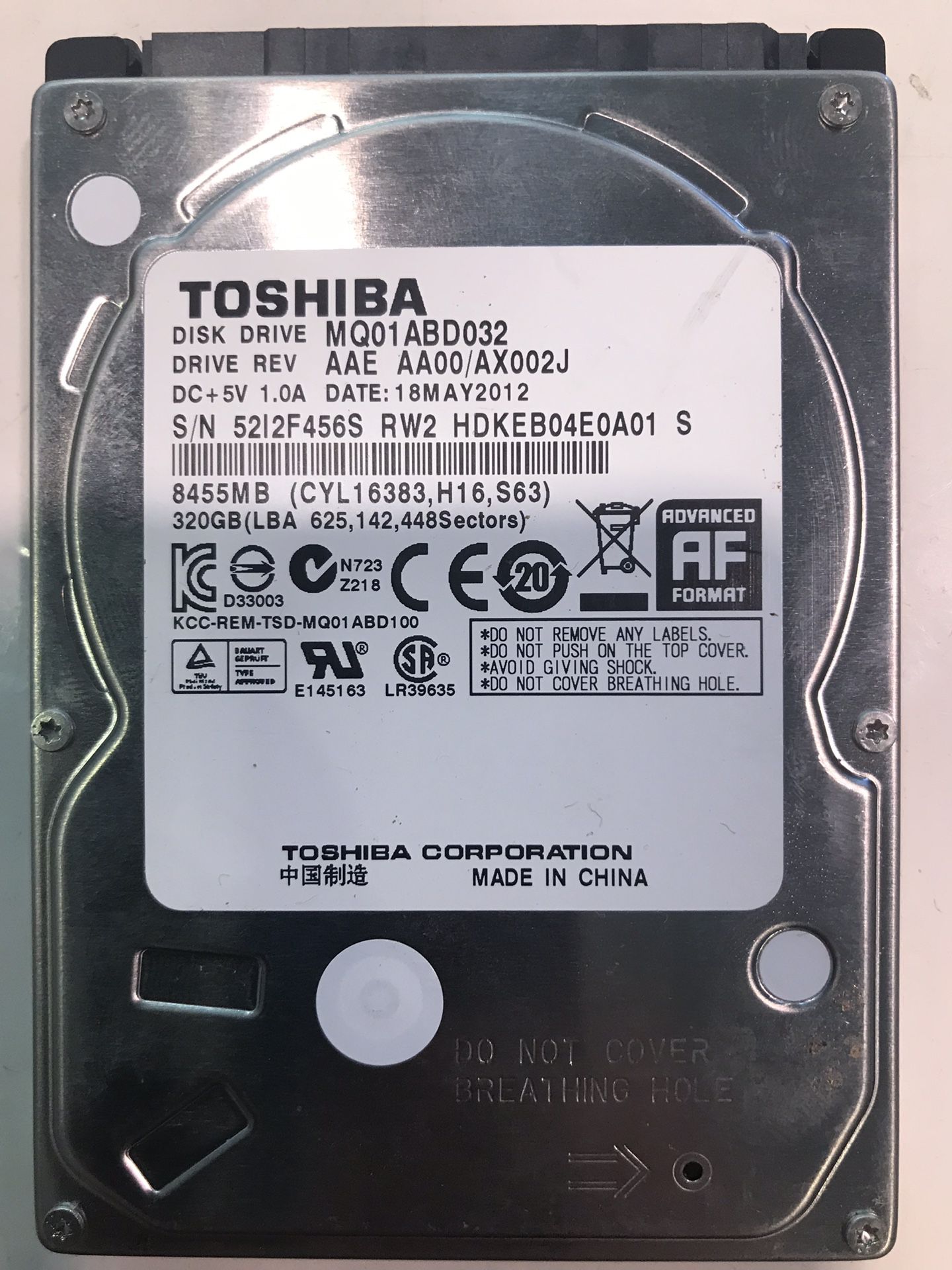Toshiba 320GB Hard Drive Laptop/PS4