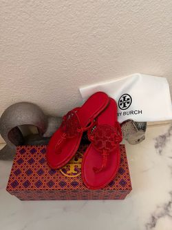 Red tory burch sandals for women