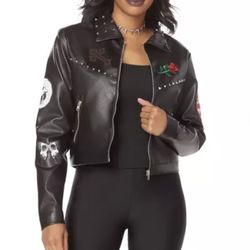 NWT Spirit Halloween Black Faux Leather Girl Gang Punk Jacket size S