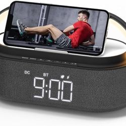 Bluetooth Speaker with Wireless Charger, FM Radio, Adjustable LED Night Light, Dual Wireless Speakers, Suitable for Decoration, Bedroom, Home, Office,