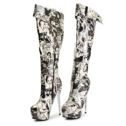 VOGUE Collage Studded Stiletto Platform Boots 