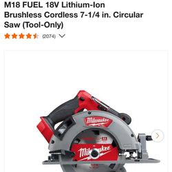 Milwaukee M18 FUEL 18V Lithium-lon Brushless Cordless 7-1/4 in. Circular Saw (Tool-Only)