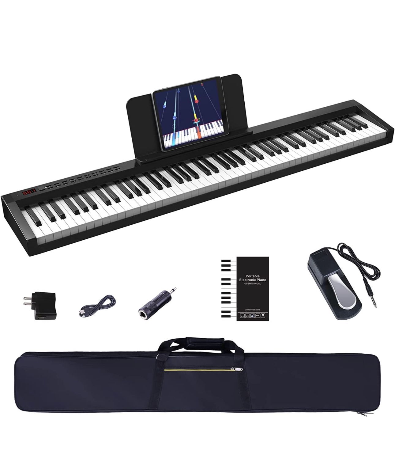 New in box KONIX 88 Keys Piano Keyboard Full Size Semi weighted Electric Piano Keyboard with Bluetooth MIDI Function Portable Piano Keyboard with Sh