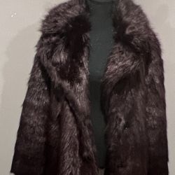 Luxurious Faux Fur Coat in Rich Brown/Dark Burgundy, Size Medium, 