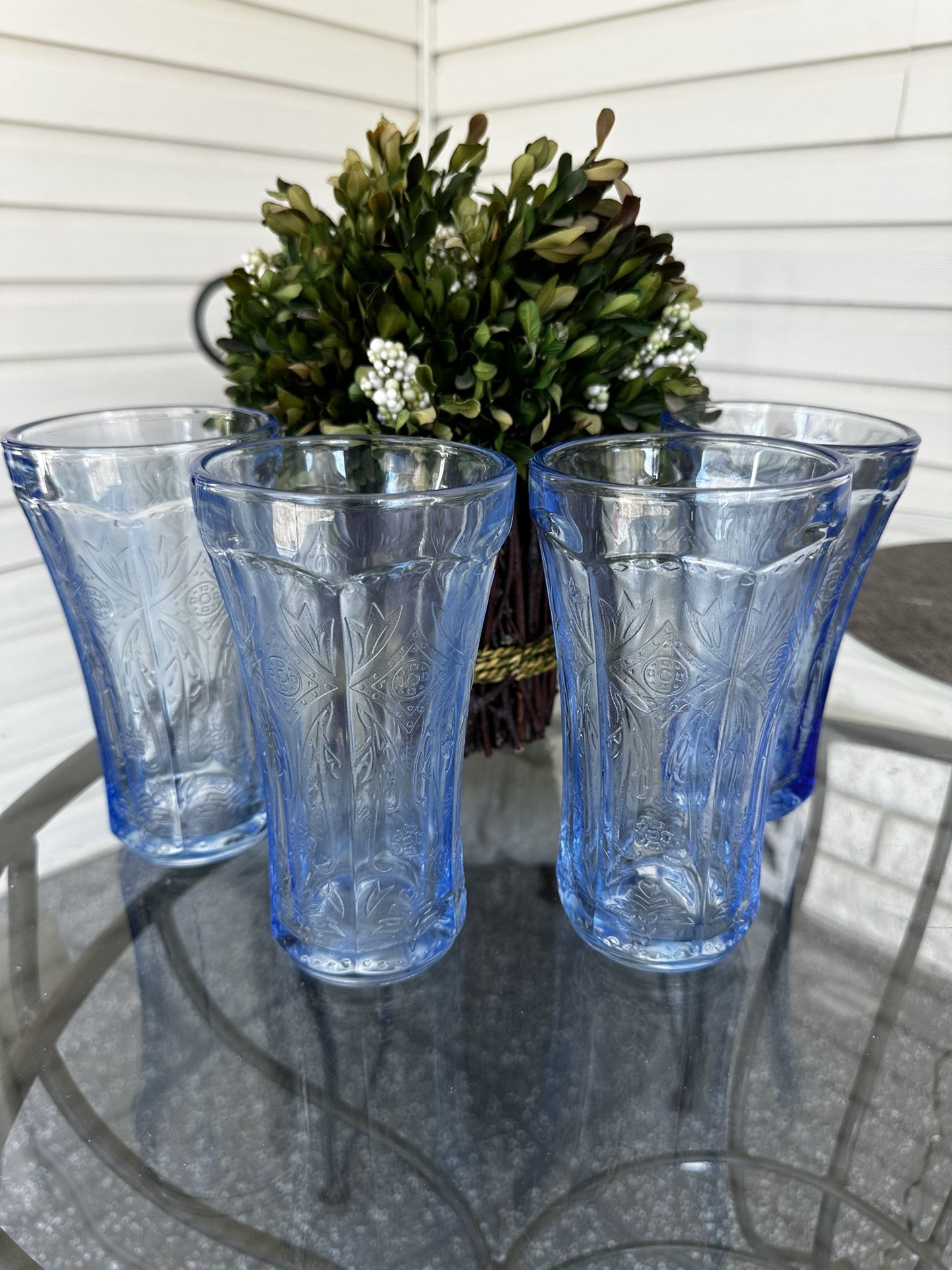 Indiana Glass Recollection Blue 14 oz Flat Tumbler Set of 4 USA Discontinued 1(contact info removed)