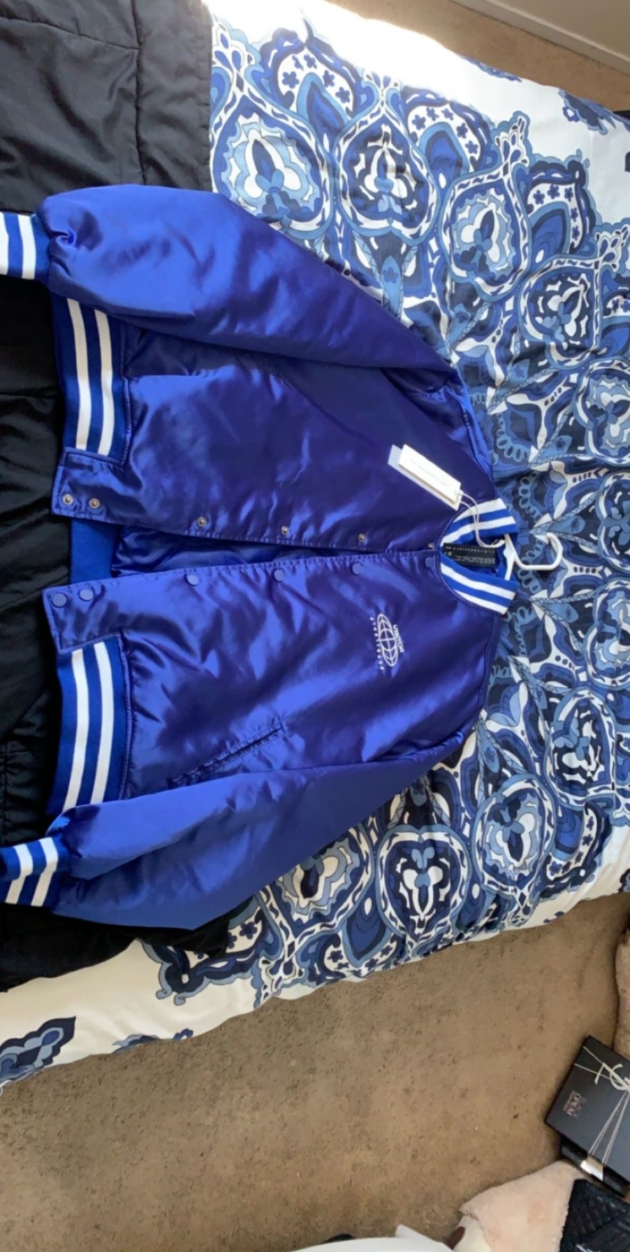 Visitor On Earth Blue Varsity Bomber (double-sided)