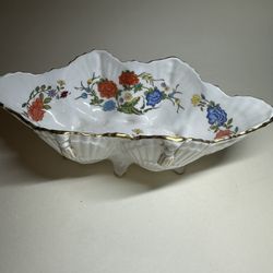 John Aynsley FAMILLE ROSE Oval Shell Shaped Dish 8.5" - Bone China, Gold Accents