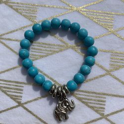 Tibetan Style Turquoise Elephant Stretch Bead Bracelet / One Size