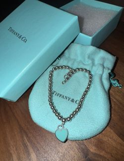 Pink & Blue Tiffany Heart Tag Bead Bracelet