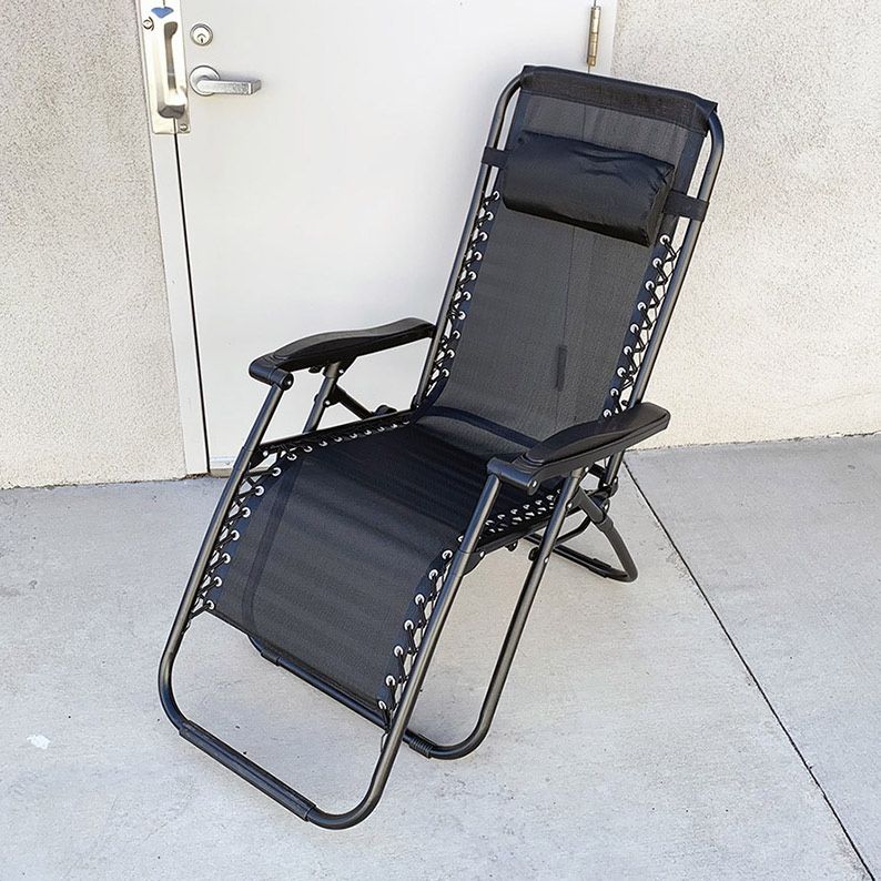 $40 (New in Box) Folding Zero Gravity Outdoor Recliner Patio Lounge Chair Adjustable Headrest Textilene Mesh - Black 