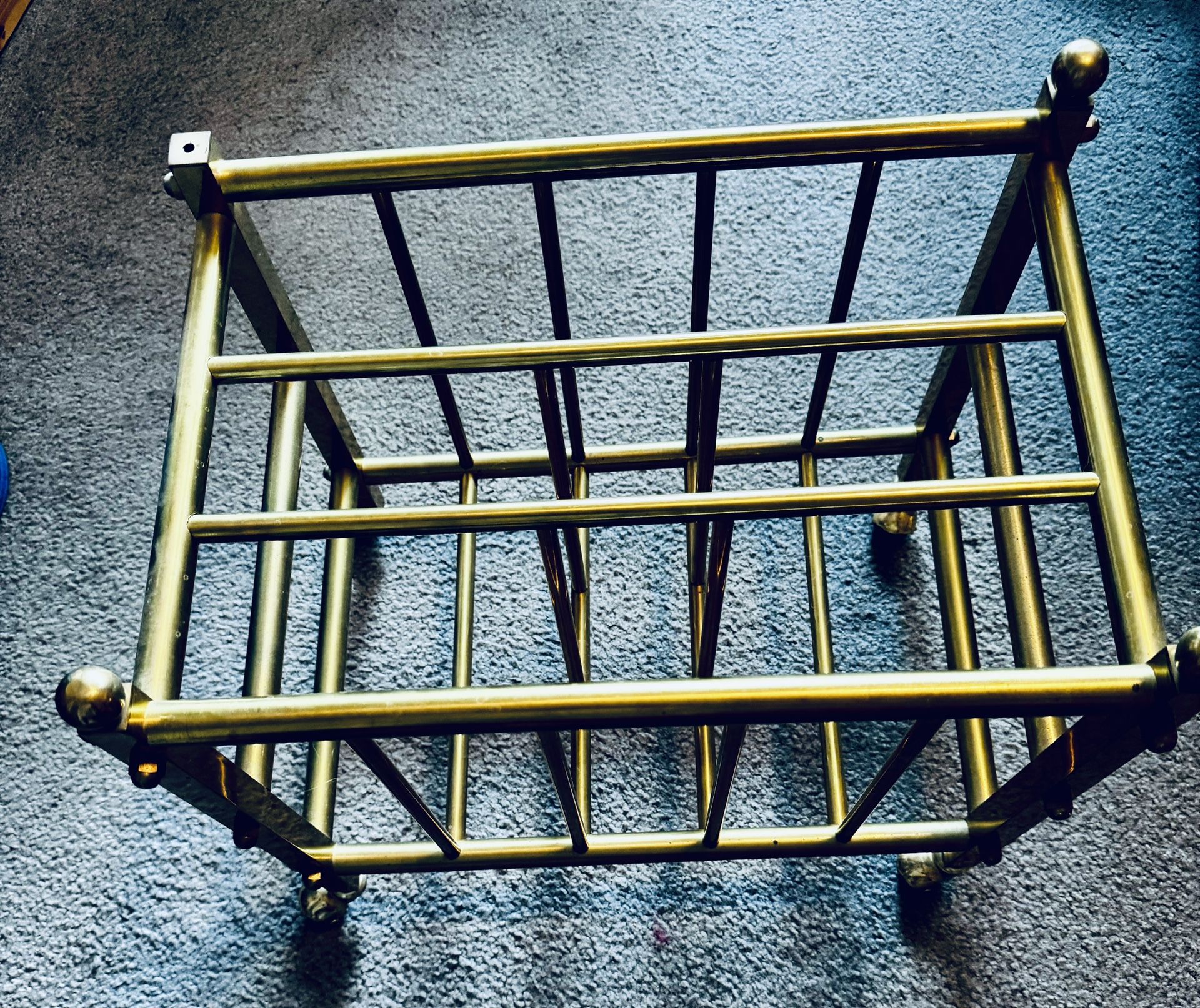 Brass Rolling Magazine Rack - Vintage 17x12x17