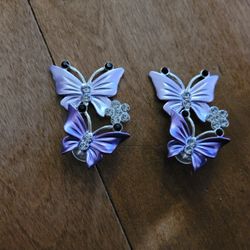 Lot Of 2 Metal Purple Butterfly Shoe Charms 