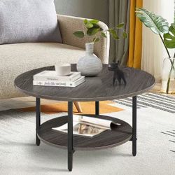 GRAY Round Coffee Table, Accent Table Sofa Table Tea Table with Storage 2-Tier