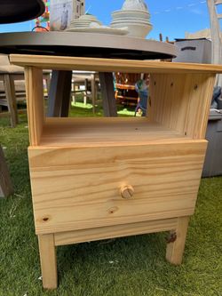 Pine Wood Nightstand with Drawer and Shelf