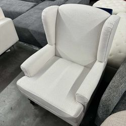 Living Room Chair Upholstered High Back Armchair Retro Printed Wingback Chair in Linen