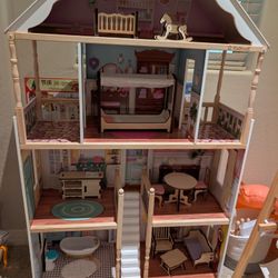 KidKraft Charlotte Classic Wooden Dollhouse with 14-Piece Accessory Set, for 12-inch Dolls