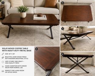 Solid wood coffee table with heavy-duty metal base 📏 50” x 28”