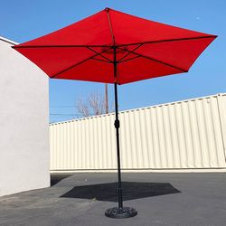 (New) $70 Outdoor Patio 10 FT Umbrella and 30lbs Base Stand Set, Beige/Red